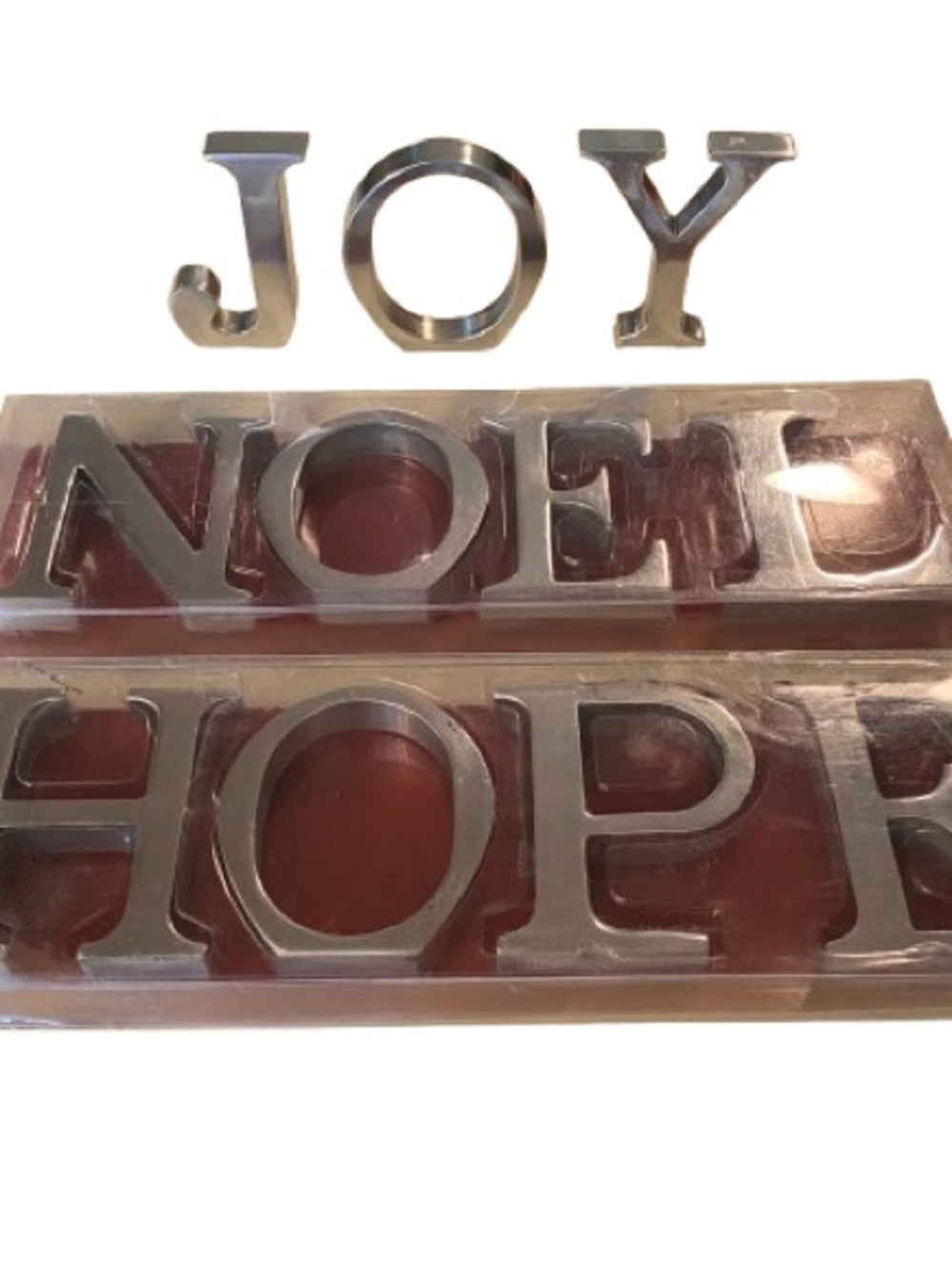 Holiday Time Silver Metal Word Signs Joy Hope Noel 3 5/8” Tall Modern Farmhouse